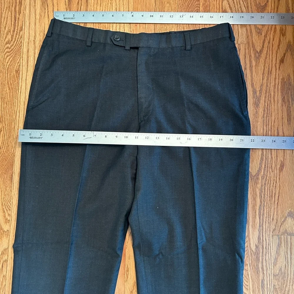 Oxxford Clothes Highest Quality Charcoal Flannel Wool Flat Frt Dress Pants 36X33